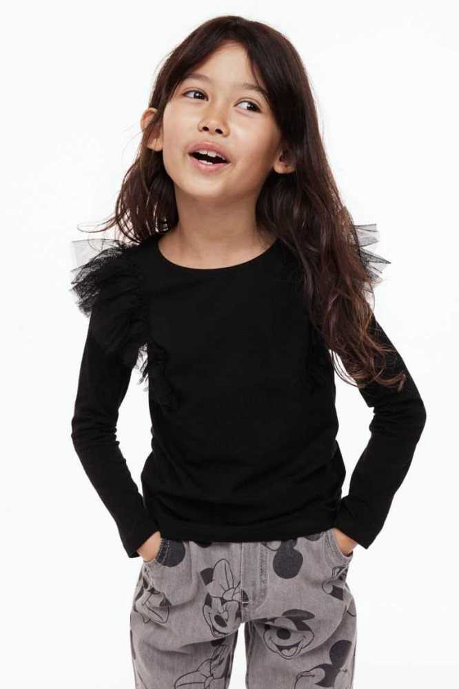 H&M Ruffle-trimmed Oberteile Kinder Weiß | 4671-QSXUV