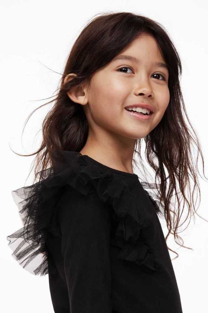 H&M Ruffle-trimmed Oberteile Kinder Weiß | 4671-QSXUV