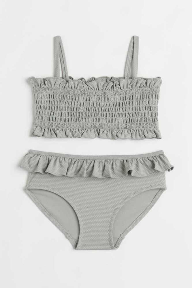 H&M Ruffle-trimmed Smocked Bikinihosen Kinder Dunkelrot | 1350-QVRIA