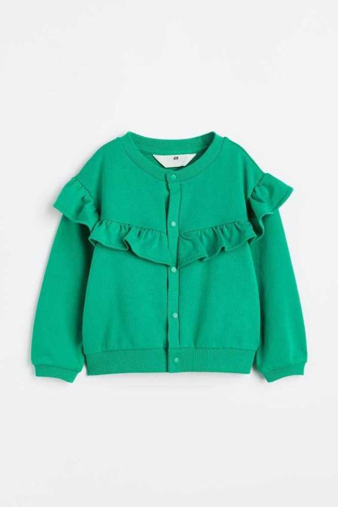 H&M Ruffle-trimmed Strickjacke Kinder Hellgrün | 3546-RPXZU