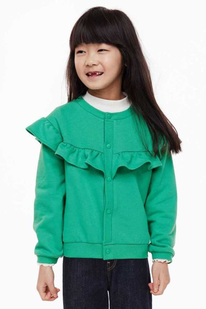 H&M Ruffle-trimmed Strickjacke Kinder Hellgrün | 3546-RPXZU