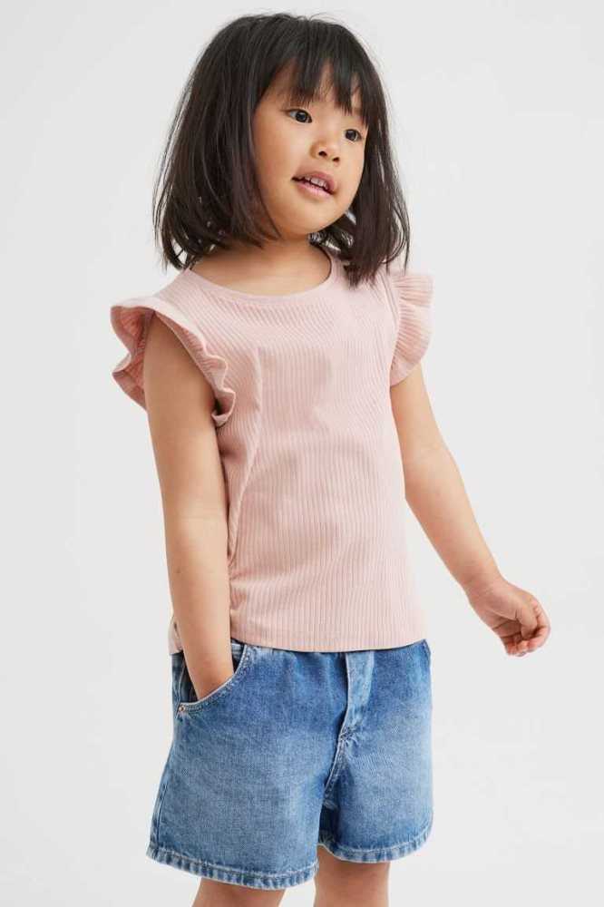 H&M Ruffle-trimmed Ärmellose Oberteile Kinder Dunkelbeige Rosa | 0517-BZFAO