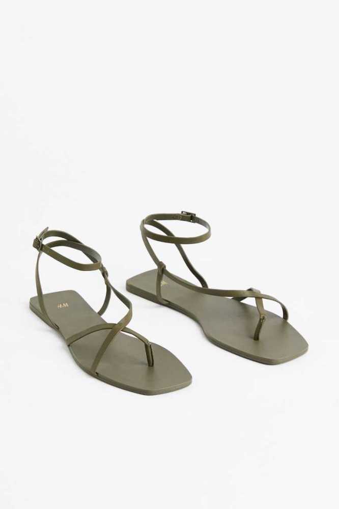 H&M Sandalen Damen Dunkelkhaki Grün | 8095-PMGFU