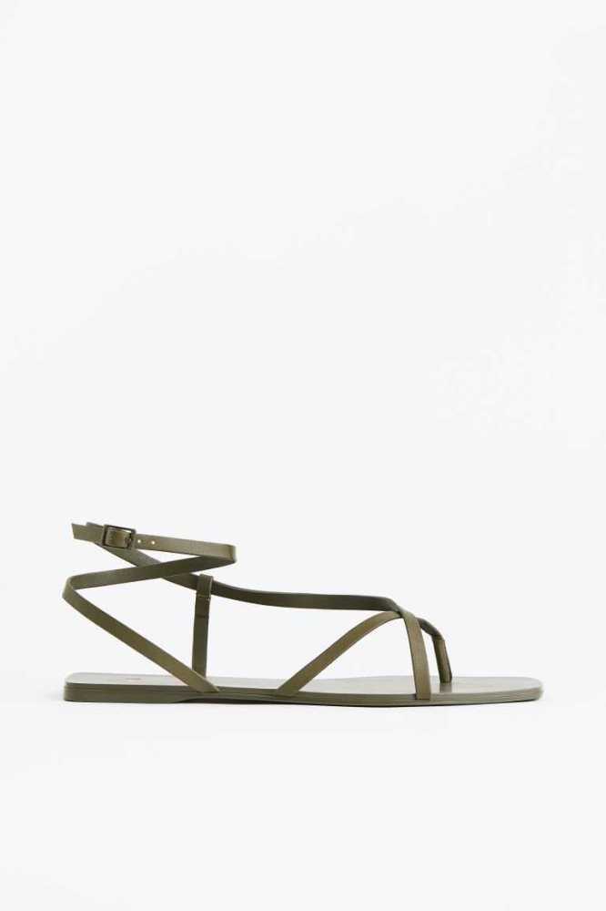 H&M Sandalen Damen Dunkelkhaki Grün | 8095-PMGFU