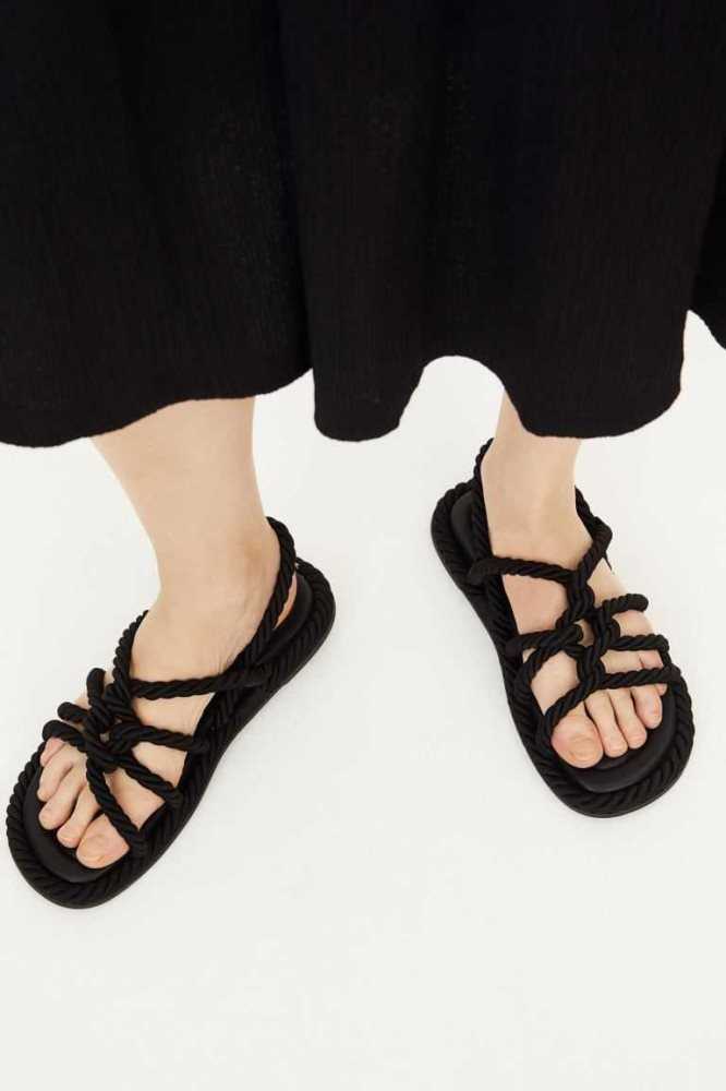 H&M Sandalen Damen Schwarz | 8360-STZQK