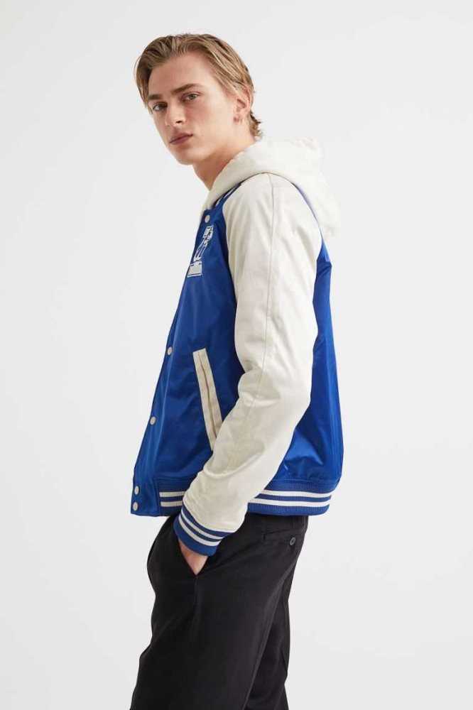 H&M Satin Bomber Jacke Herren Blau | 7165-ECAVK