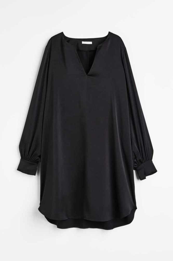 H&M Satin Kleider Damen Schwarz | 6398-TCKHF