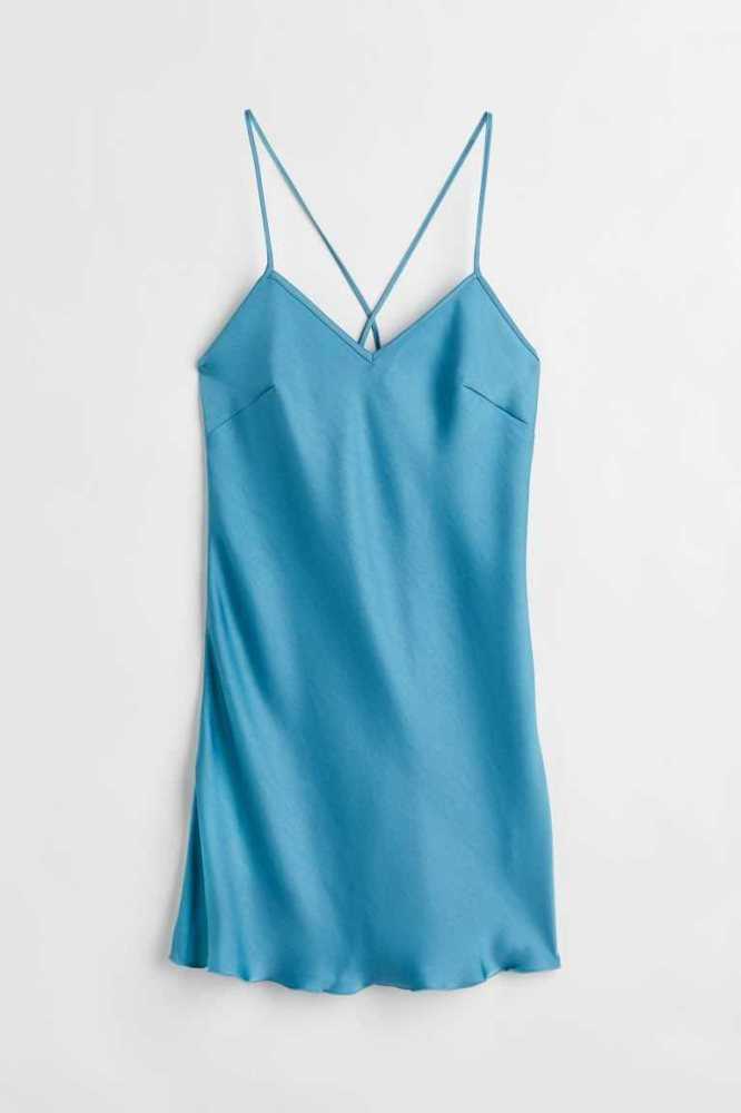 H&M Satin Nightgown Nachtwäsche Damen Schwarz | 6482-PLVZM