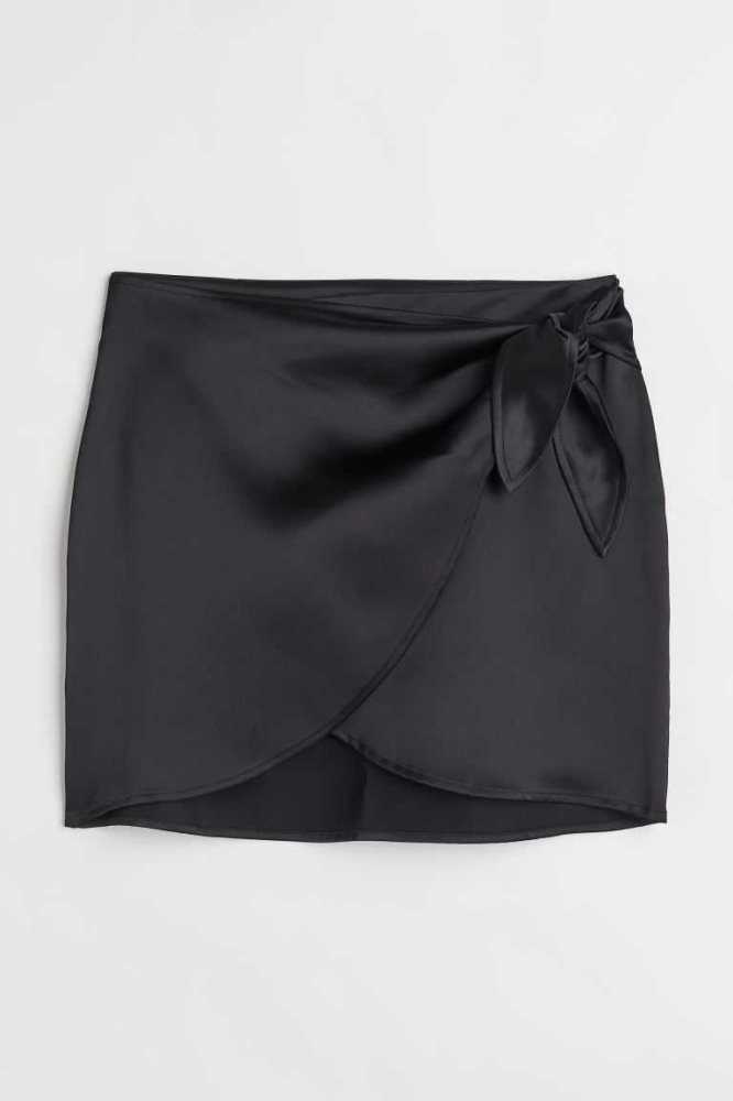 H&M Satin Wrapover Röcke Damen Schwarz | 4175-BDHJW