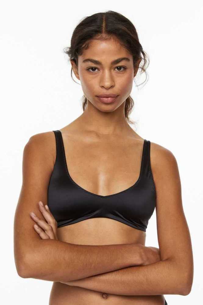 H&M Satin padded bra Unterwäsche Damen Dunkelgrau | 5427-EBSAN