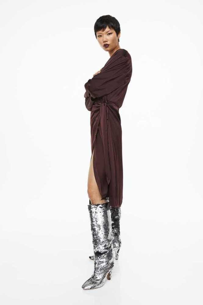 H&M Satin wrap Kleider Damen Bordeaux | 8261-CYLRJ