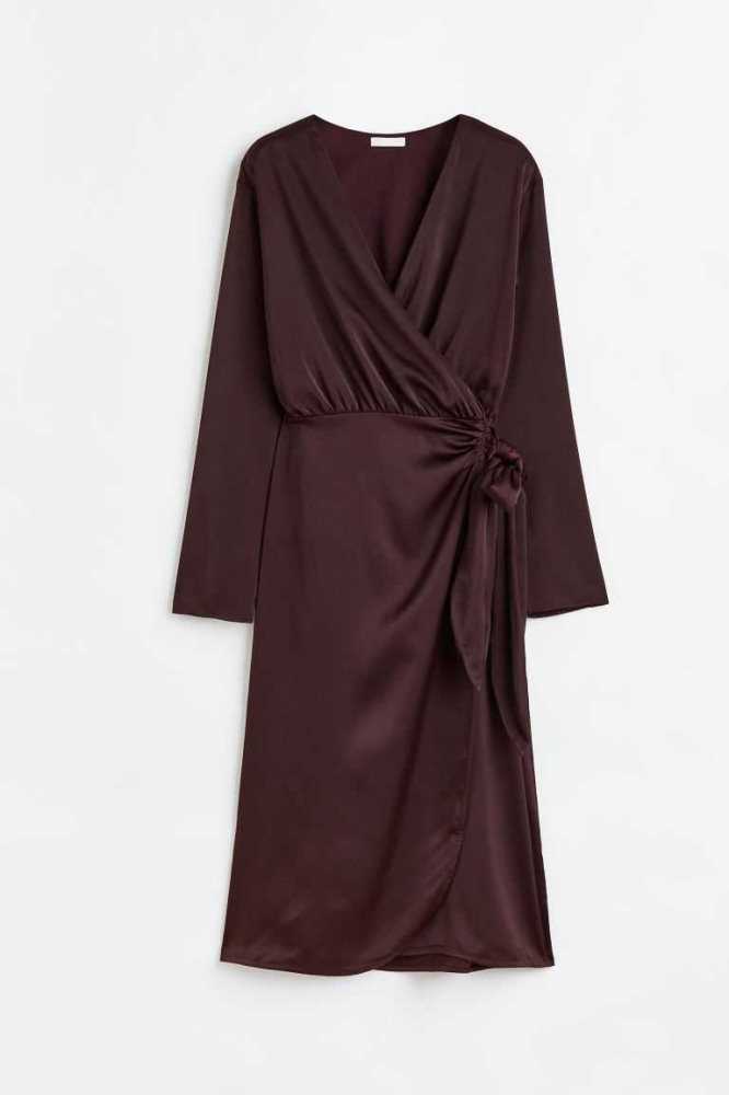 H&M Satin wrap Kleider Damen Bordeaux | 8261-CYLRJ