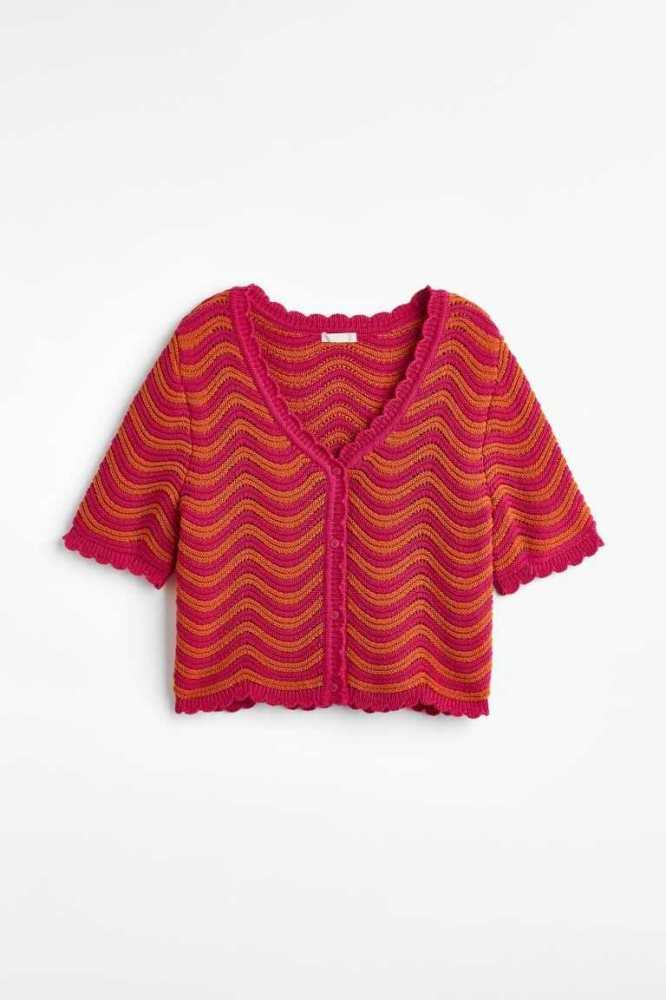 H&M Scalloped-trim cardigan Pullover Damen Rosa Orange | 6835-KXHMG