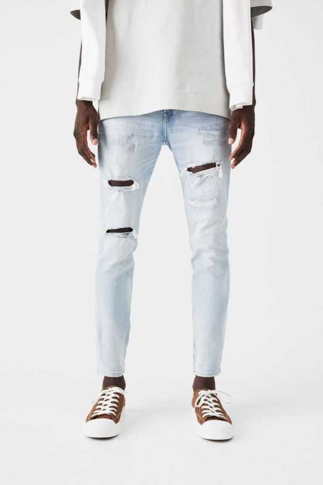 H&M Schlank Crop Jeans Herren Blau | 3912-IRSBP