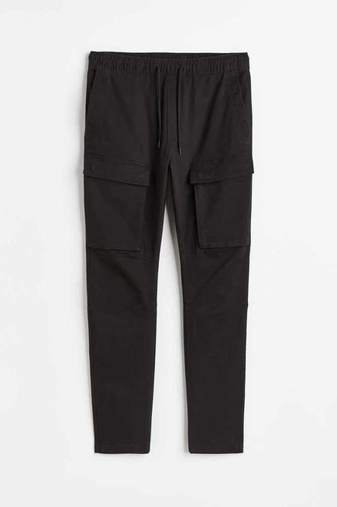 H&M Schlank Fit Cargo Joggers Hose Herren Schwarz | 7604-RBMOC