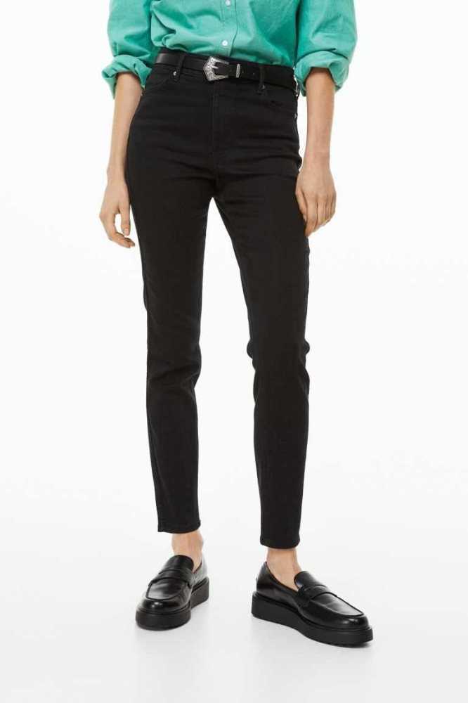 H&M Schlank High Ankle Jeans Damen Schwarz | 7891-CHXUD