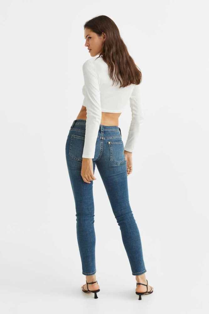 H&M Schlank Low Jeans Damen Blau | 5106-HXGVY