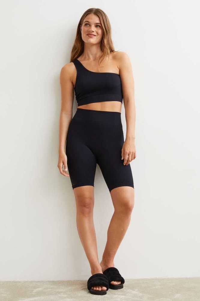 H&M Seamless Gerippt Biker Shorts Loungewear Damen Schwarz | 8360-HOGMC