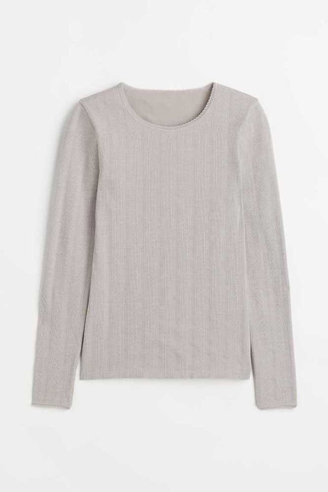 H&M Seamless Pajama Top Nachtwäsche Damen Hellgrau Braun | 1627-SGIPB