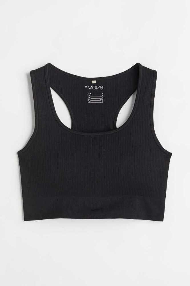 H&M Seamless Sports Bra Unterwäsche Damen Schwarz | 0193-SXMED