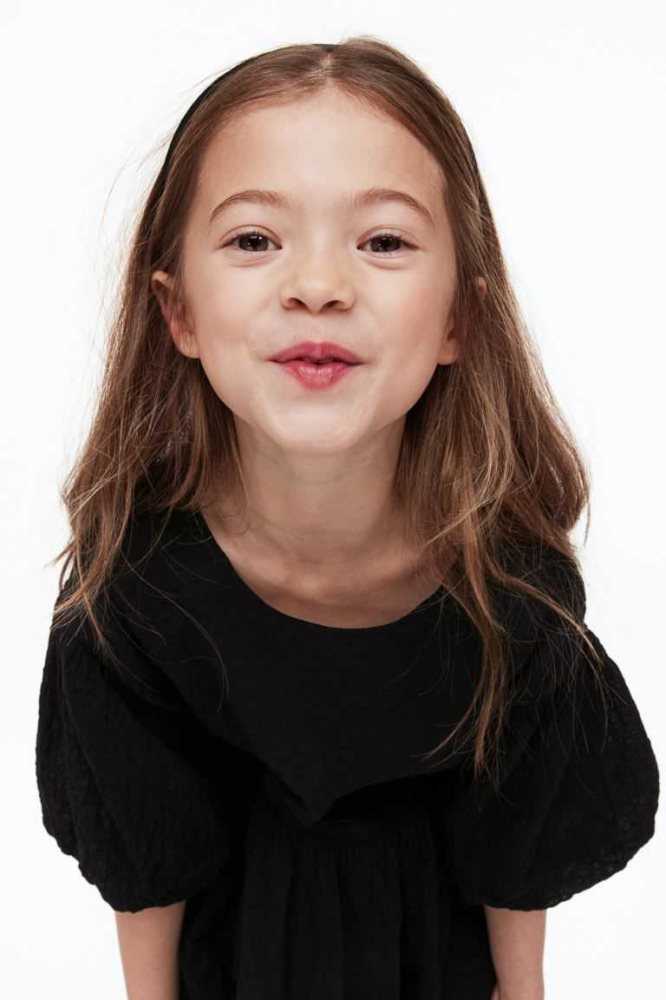 H&M Seersucker Kurzes Kleid Kinder Schwarz | 9073-OJBZP