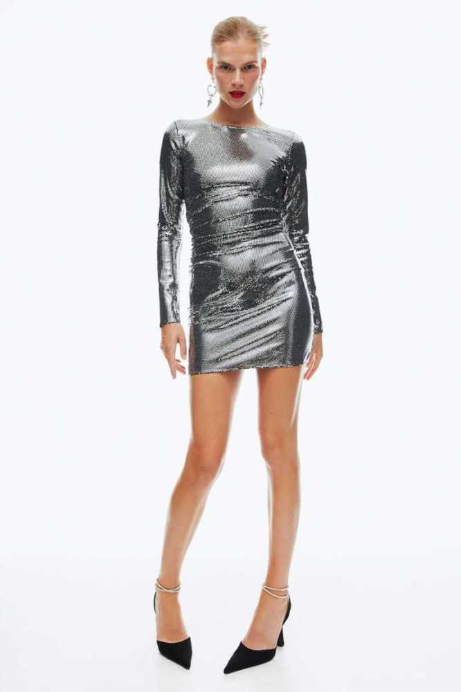 H&M Sequined Bodycon Kleider Damen Silber | 5174-JVXPC