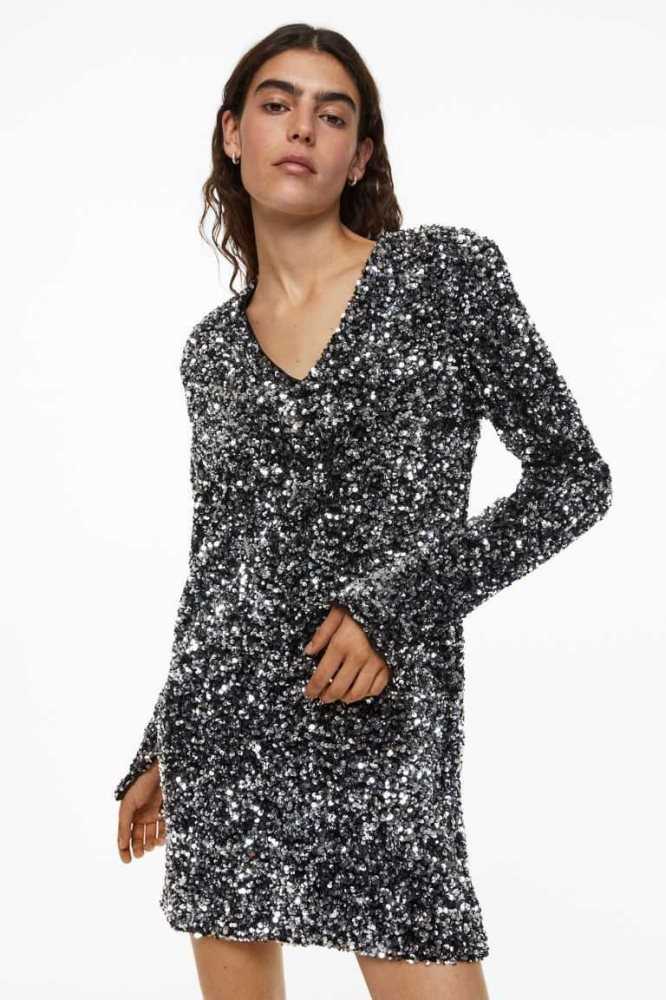 H&M Sequined Bodycon Kleider Damen Silber | 6927-DNZYG