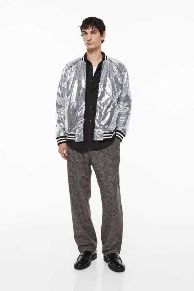 H&M Sequined Bomber Jacke Herren Silber | 0285-KOVBZ