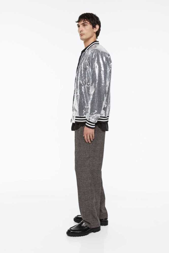 H&M Sequined Bomber Jacke Herren Silber | 0285-KOVBZ