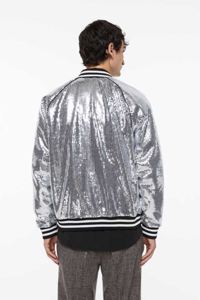 H&M Sequined Bomber Jacke Herren Silber | 0285-KOVBZ