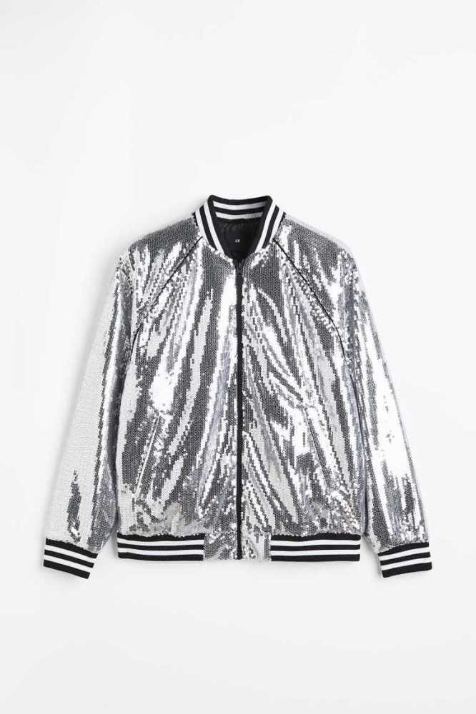 H&M Sequined Bomber Jacke Herren Silber | 0285-KOVBZ