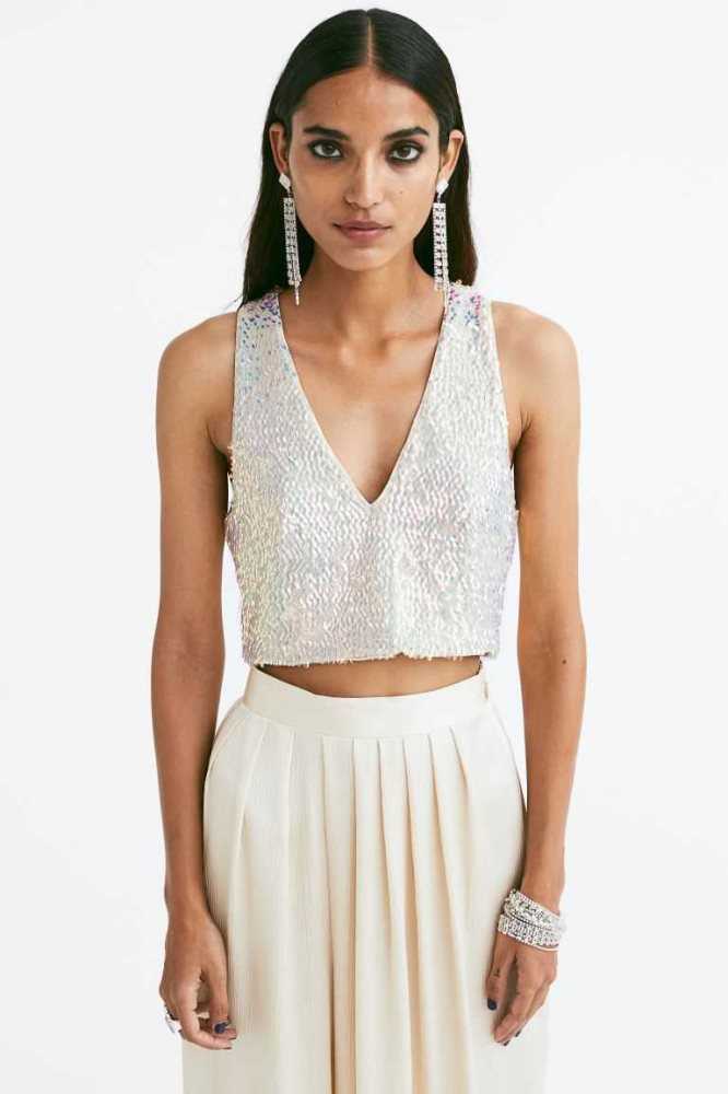 H&M Sequined Crop Oberteile Damen Helllila | 1492-PFKHX