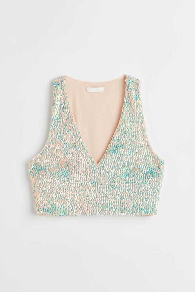 H&M Sequined Crop Oberteile Damen Helllila | 1492-PFKHX