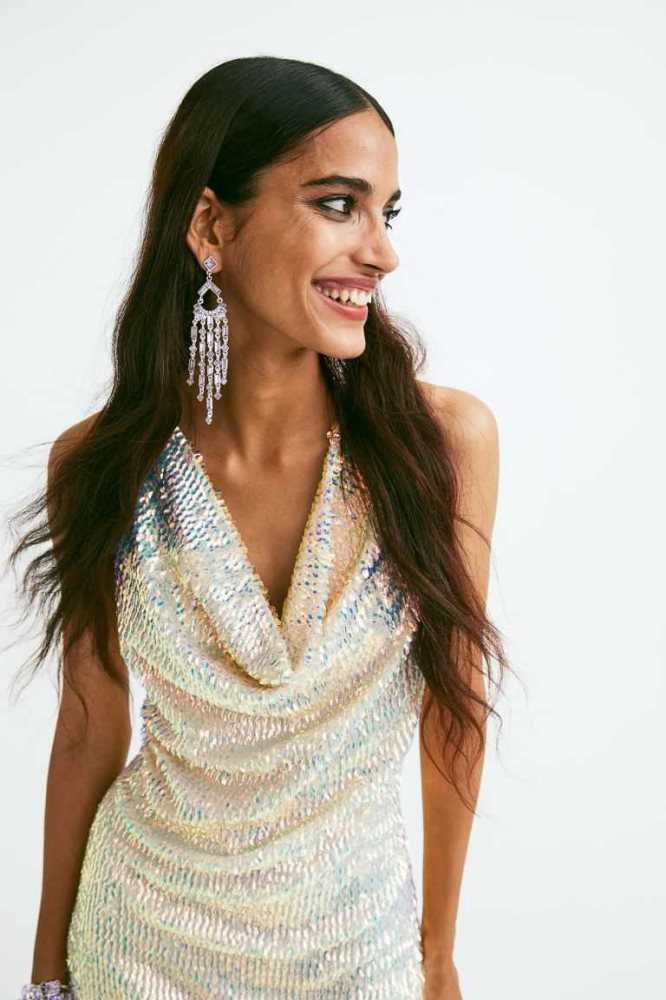 H&M Sequined Kleider Damen Beige Gold | 2687-MZFRT