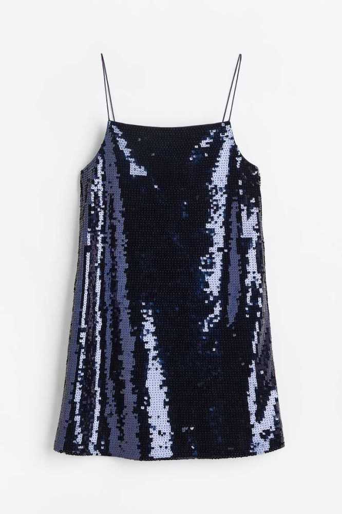 H&M Sequined Kleider Damen Navy Blau | 6832-NWXHY