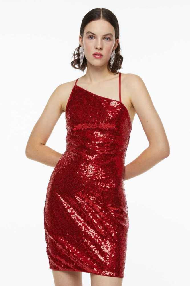 H&M Sequined Kleider Damen Rot | 2176-XWEKV