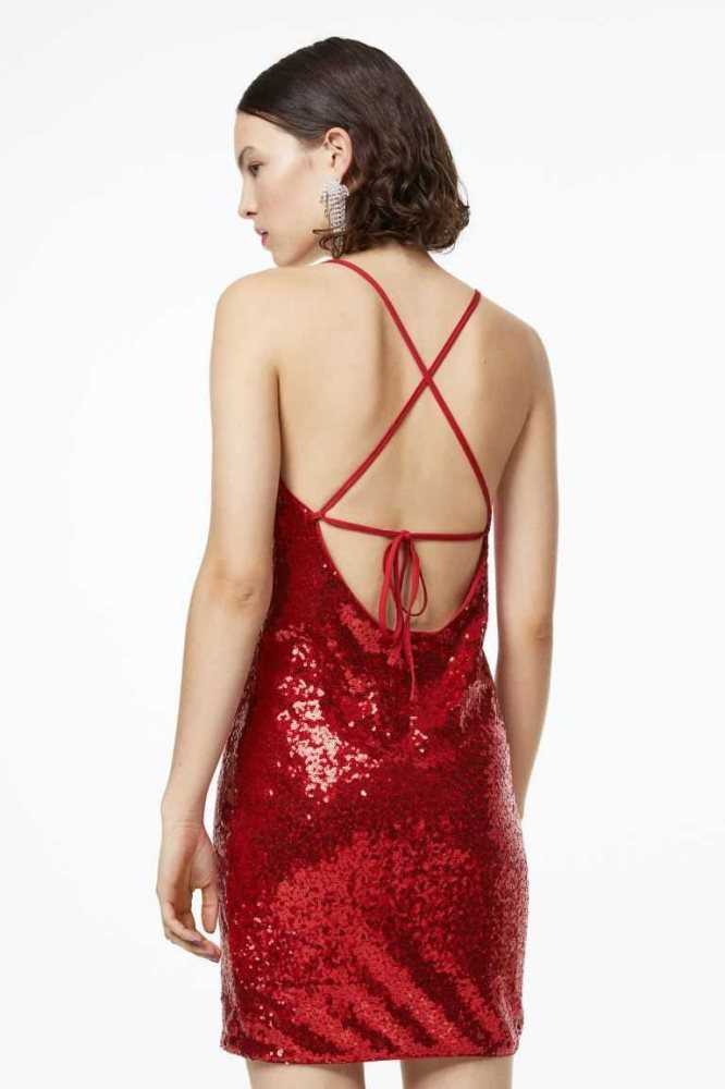 H&M Sequined Kleider Damen Rot | 2176-XWEKV