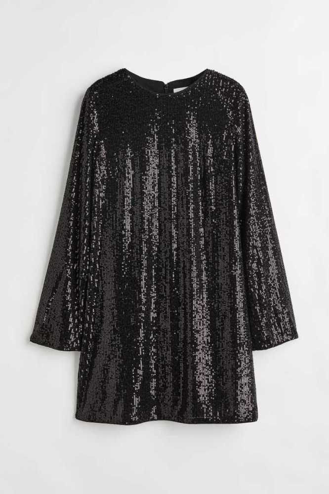 H&M Sequined Kleider Damen Schwarz | 5817-DLQOJ