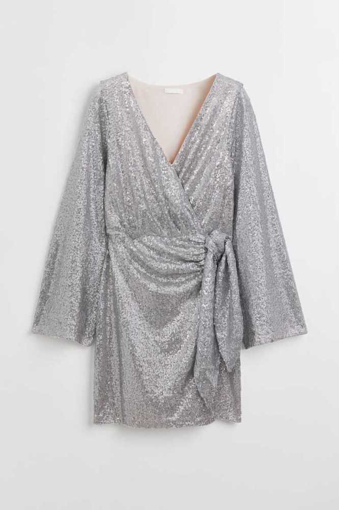 H&M Sequined Kleider Damen Silber | 6809-BLQXG