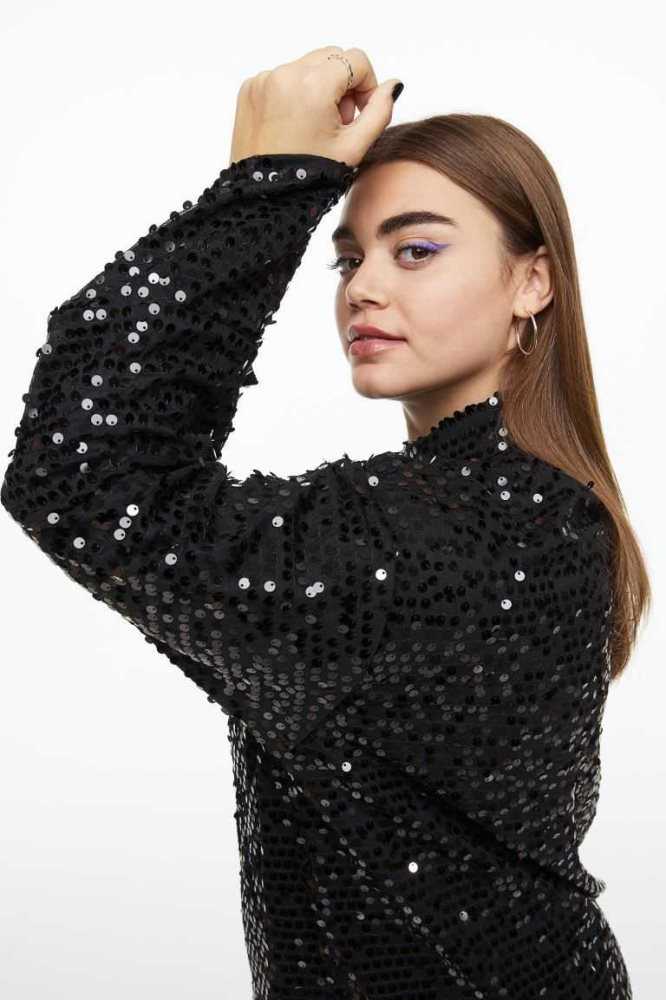 H&M Sequined Shirt Kleider Übergröße Damen Schwarz | 2193-ANSFU