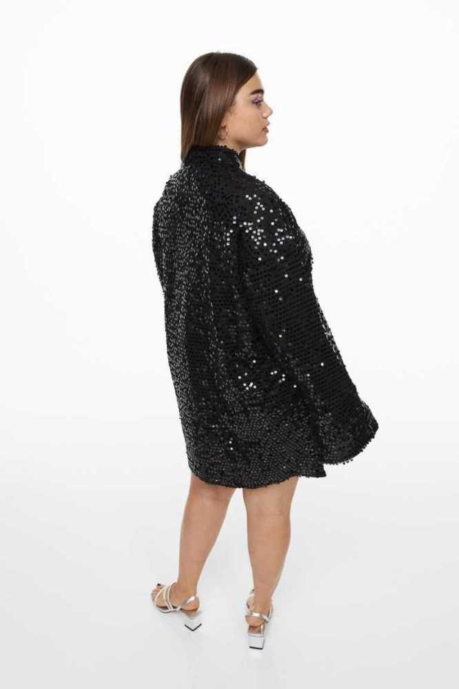 H&M Sequined Shirt Kleider Übergröße Damen Schwarz | 2193-ANSFU