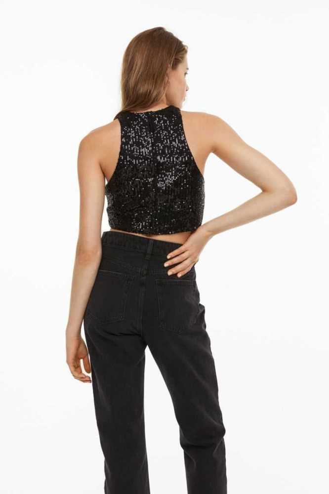 H&M Sequined Tank Oberteile Damen Silber | 9502-YZJTO