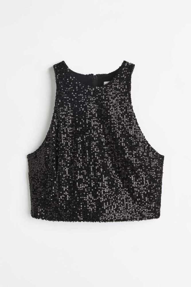 H&M Sequined Tank Oberteile Damen Silber | 9502-YZJTO