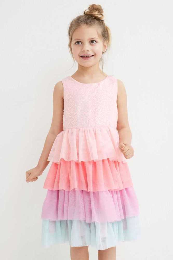 H&M Sequined Tulle Kurzes Kleid Kinder Hellrosa | 5247-FDWAS