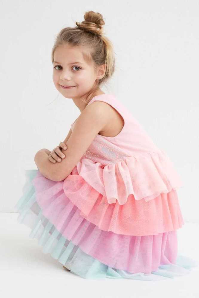 H&M Sequined Tulle Kurzes Kleid Kinder Hellrosa | 5247-FDWAS