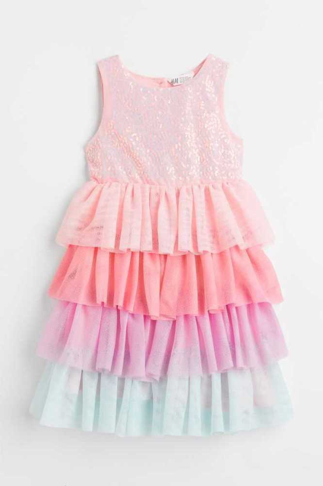 H&M Sequined Tulle Kurzes Kleid Kinder Hellrosa | 5247-FDWAS