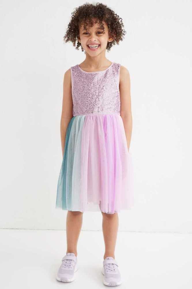 H&M Sequined Tulle Kurzes Kleid Kinder Rosa | 3291-GXTAO