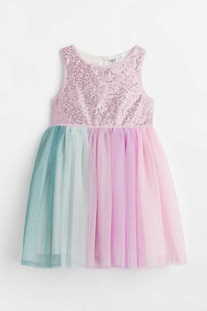 H&M Sequined Tulle Kurzes Kleid Kinder Rosa | 3291-GXTAO