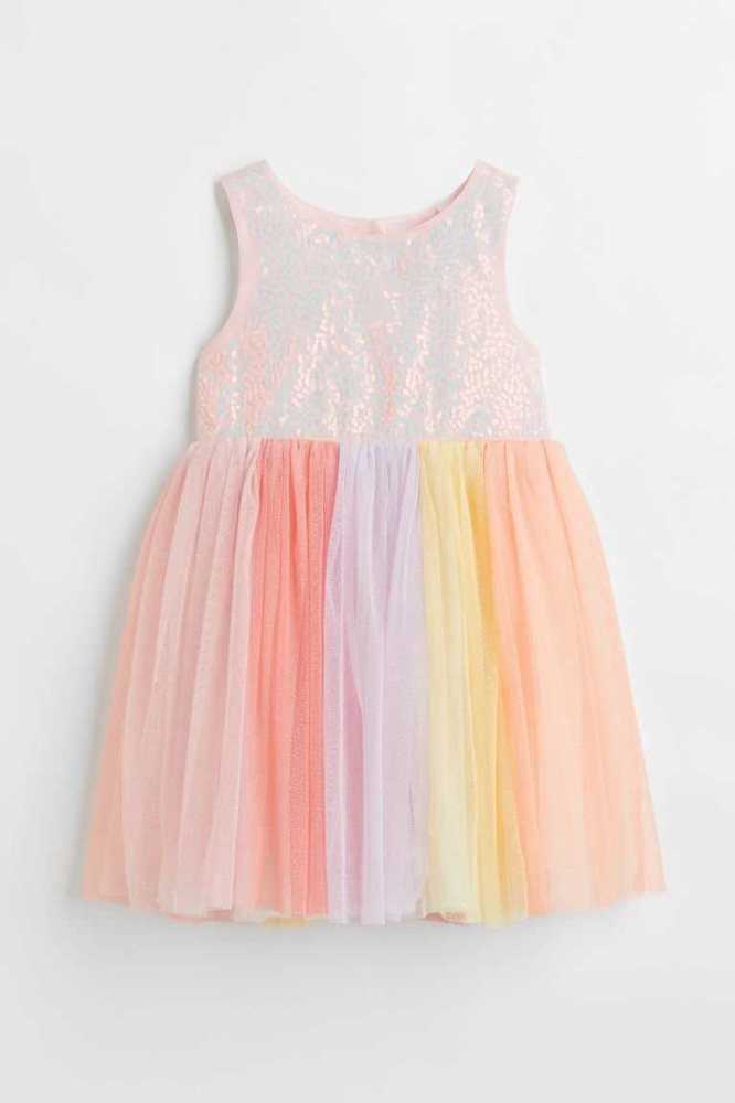 H&M Sequined Tulle Kurzes Kleid Kinder Rosa | 3291-GXTAO