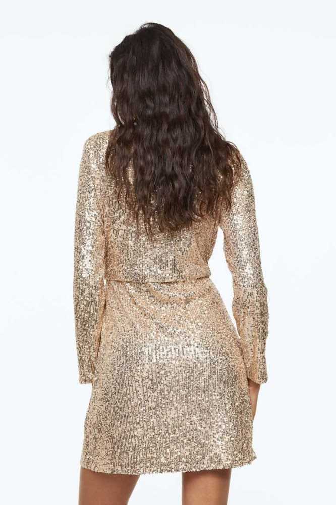 H&M Sequined Wrap Kleider Damen Dunkelgrün | 1802-RPEMG